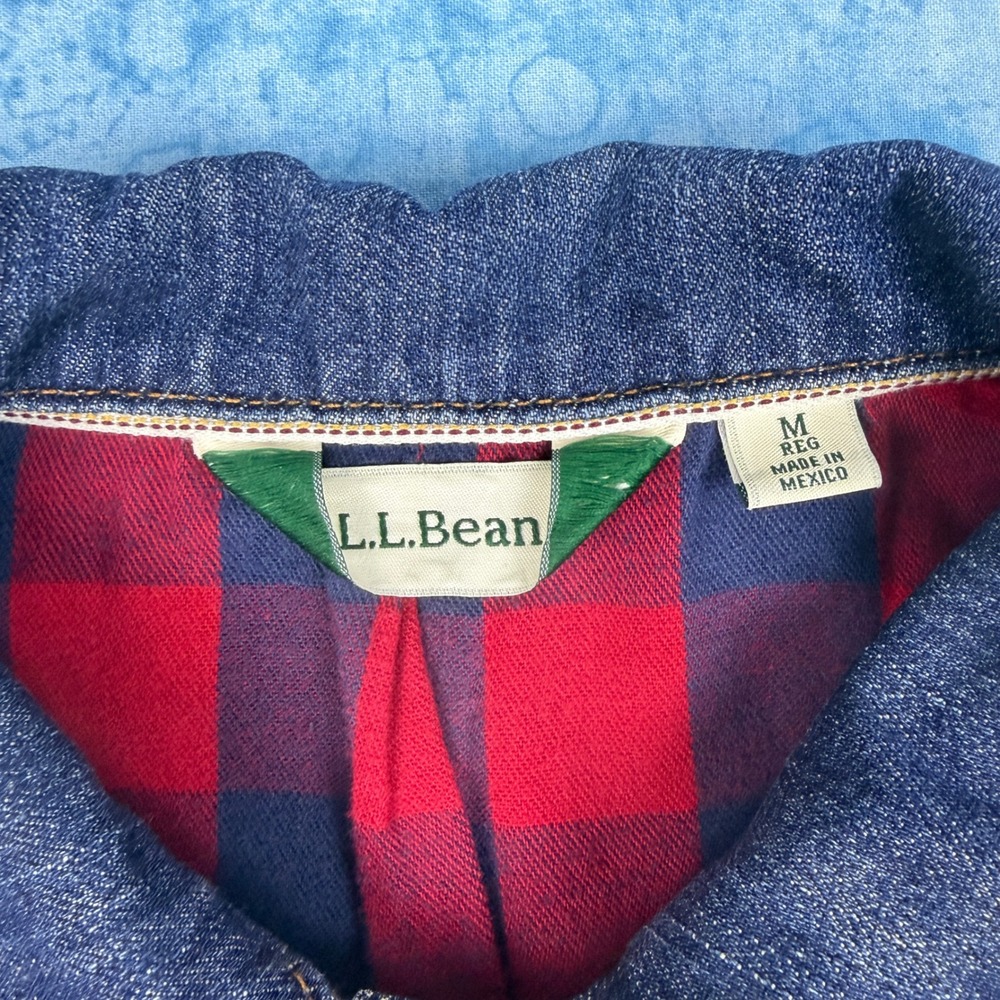 LL Bean Womens Flannel Lined Denim Trucker Jacket Blue Medium 500337 - Picture 6 of 16